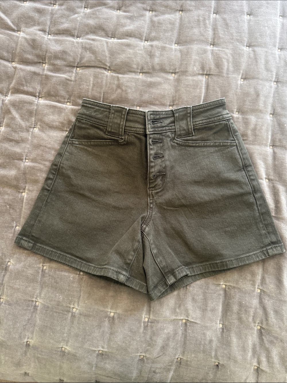 Sanctuary Olive Green High-Rise Button-Front Denim Shorts